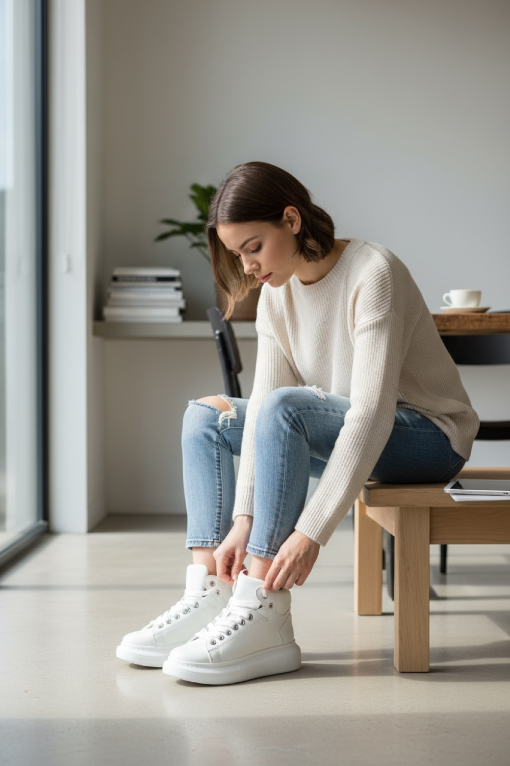 Adidasi dama casual albi, inalti, 6616