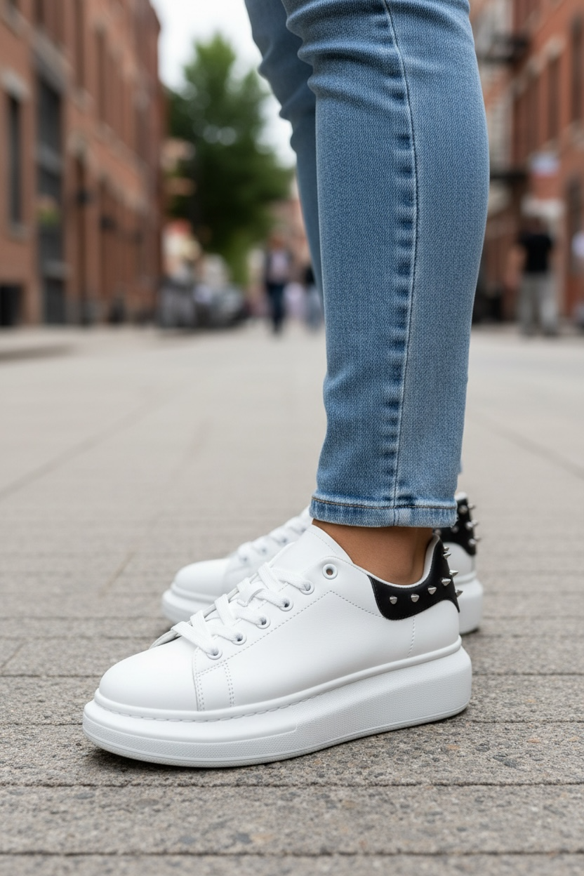 Adidasi dama casual albi cu negru 6626