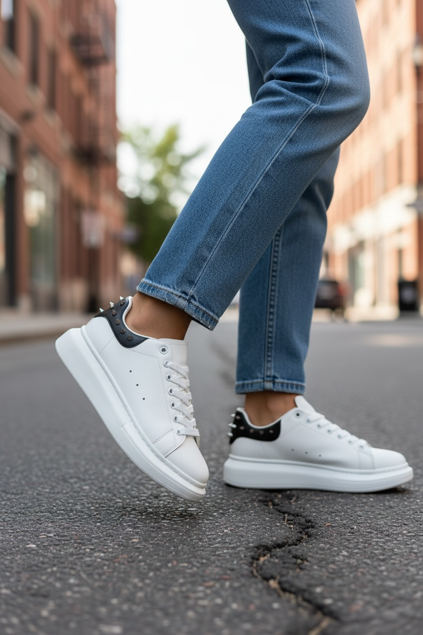 Adidasi dama casual albi cu negru 6626