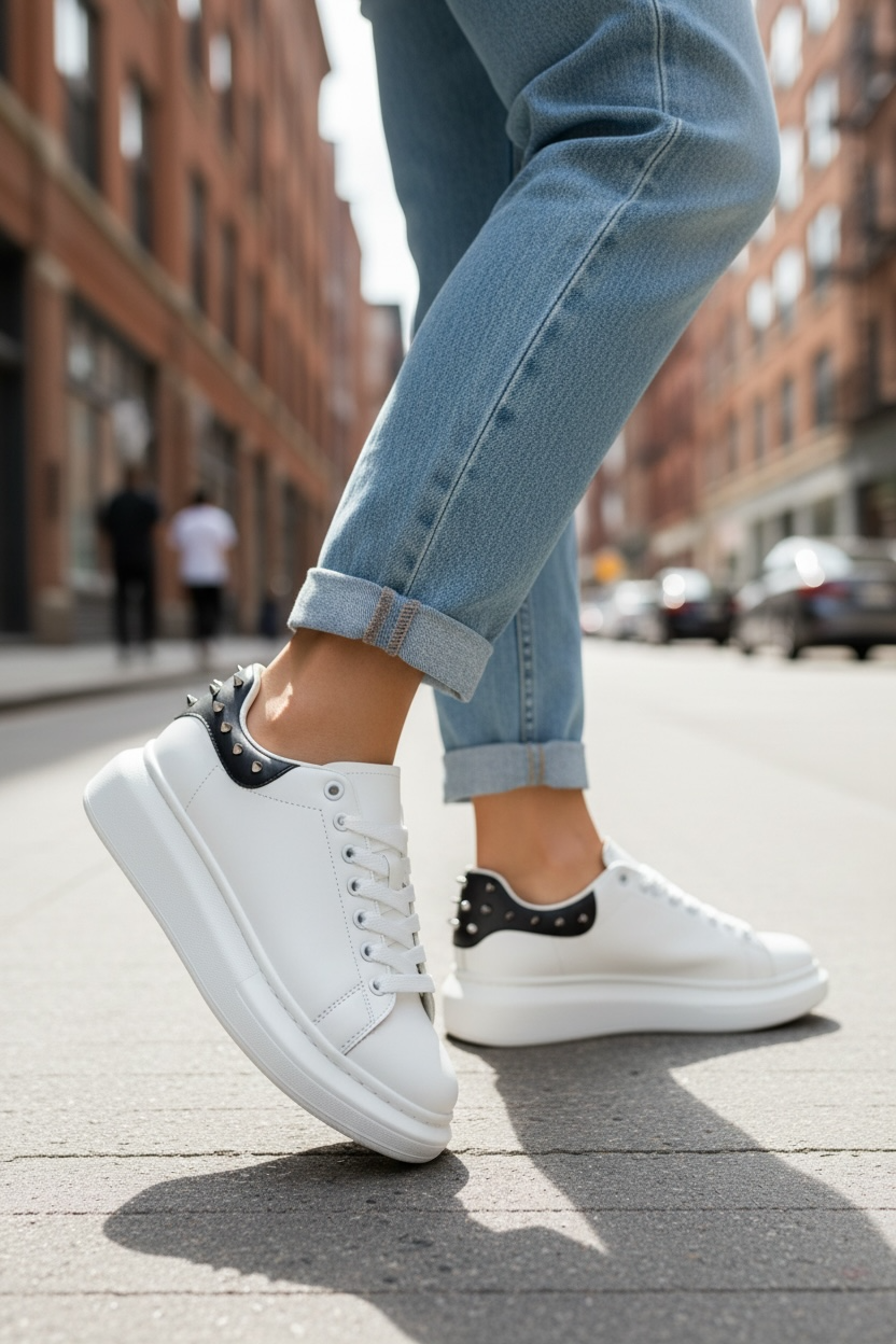 Adidasi dama casual albi cu negru 6626