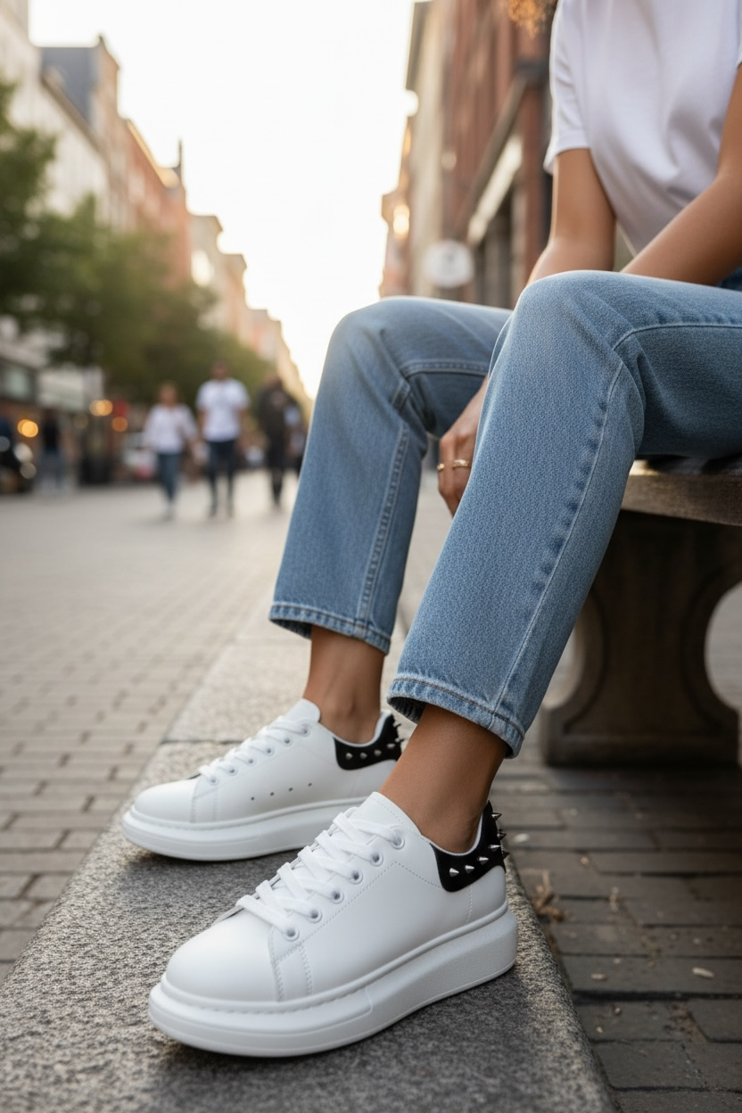 Adidasi dama casual albi cu negru 6626