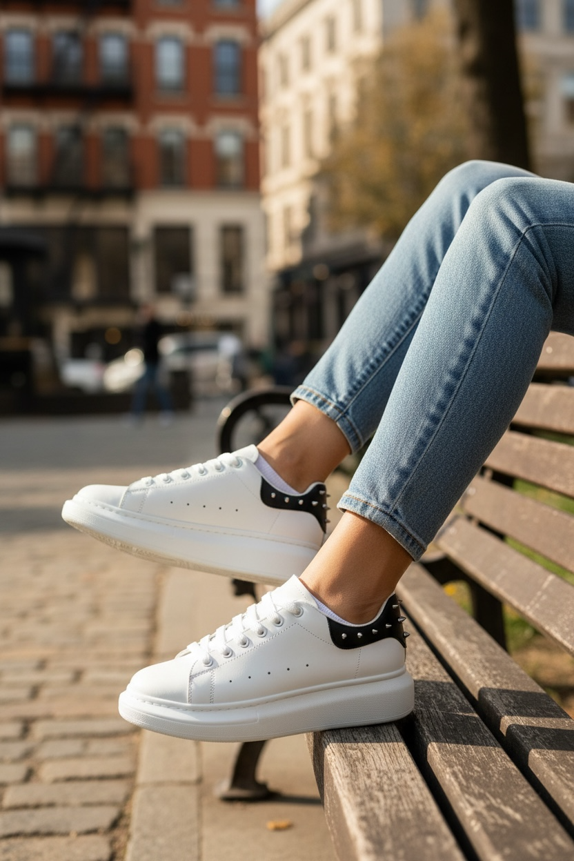 Adidasi dama casual albi cu negru 6626