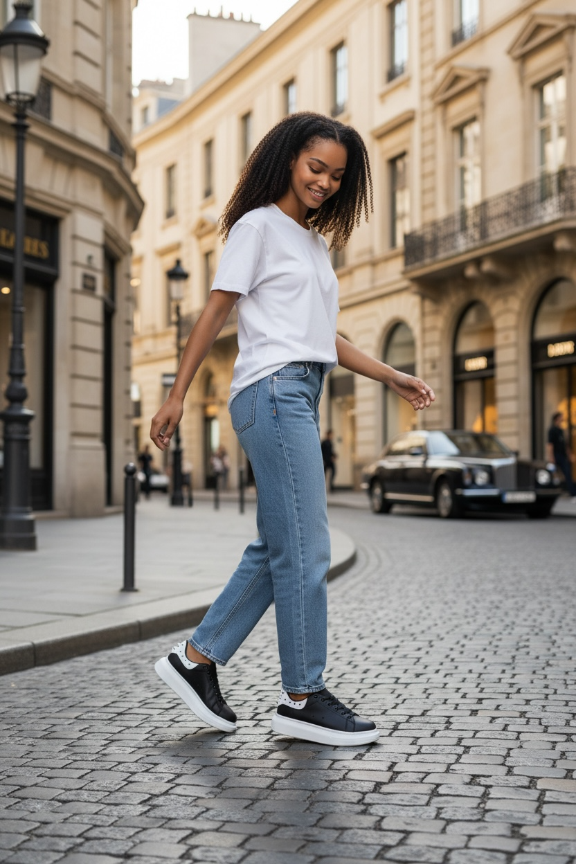 Adidasi dama casual negri cu alb 6626