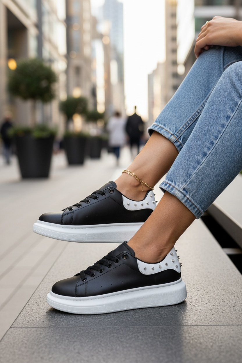 Adidasi dama casual negri cu alb 6626