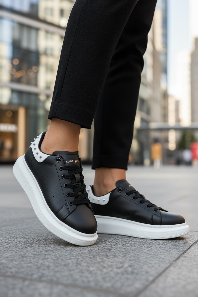 Adidasi dama casual negri cu alb 6626