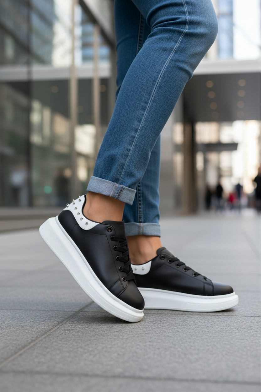 Adidasi dama casual negri cu alb 6626