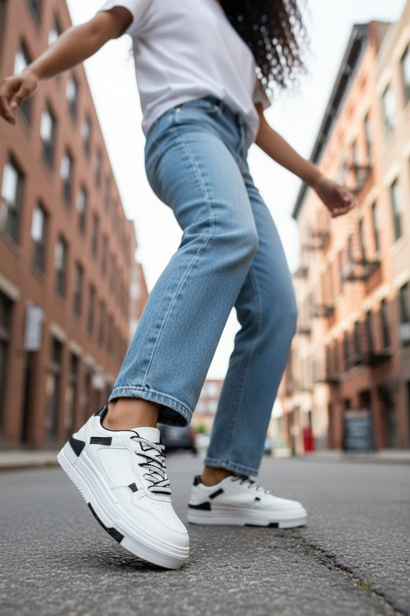 Adidasi dama casual albi cu negru 8002