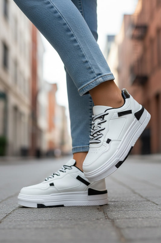 Adidasi dama casual albi cu negru 8002