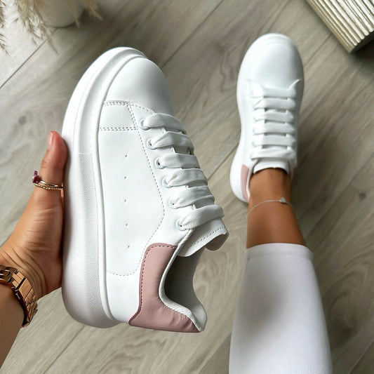 Adidasi dama casual albi cu roz A2906 T5-3