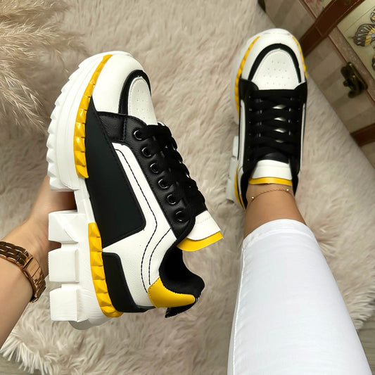 Adidasi dama casual albi cu galben B36