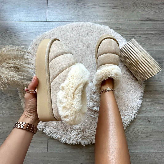 Ghete dama imblanite, piele ecologica, bej BK101 T7-1