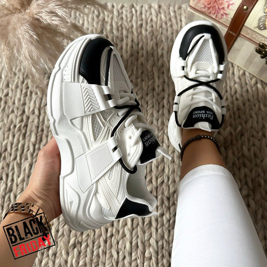 Adidasi dama casual albi cu negru CL2401 T5-4