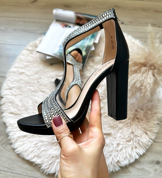 Sandale dama cu toc gros, GH107 negre A18-3