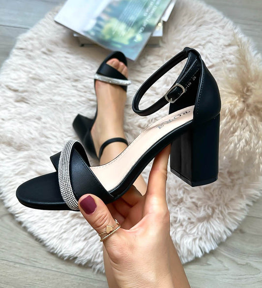 Sandale dama cu toc gros, GH110, negre