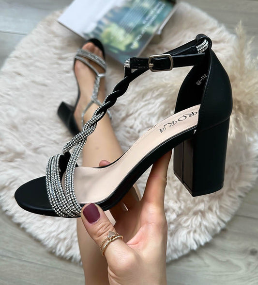 Sandale dama cu toc gros, GH112, negre A27-3