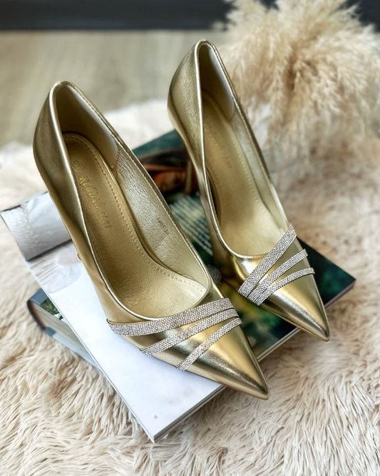 Pantofi eleganti dama cu toc subtire, GQ05, aurii 39-3