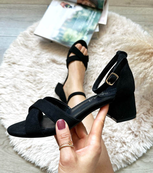 Sandale dama din cartifea cu toc gros, GQ08, negre A39-3