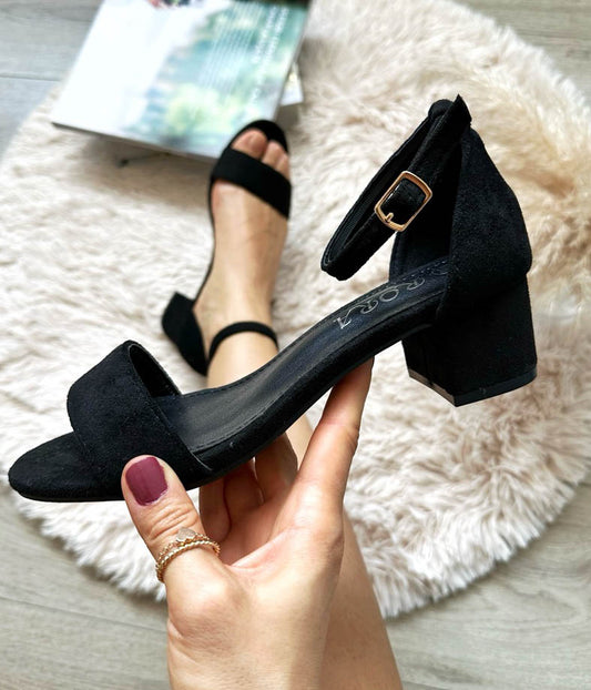 Sandale dama din catifea, cu toc gros, GQ09, negre A20-3
