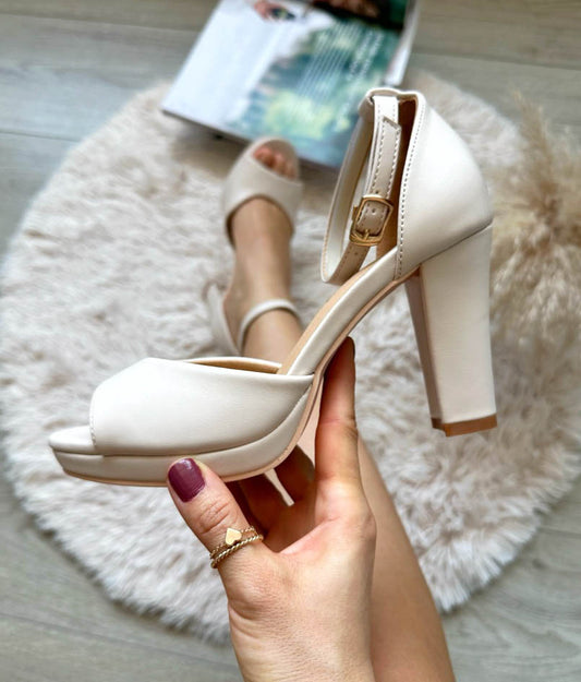 Sandale dama cu toc gros, GQ10, bej A40-3