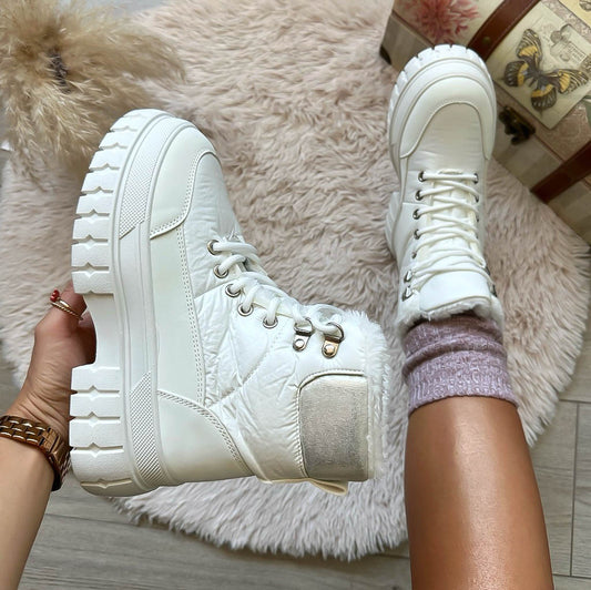 Ghete dama imblanite, piele ecologica,albe LA211