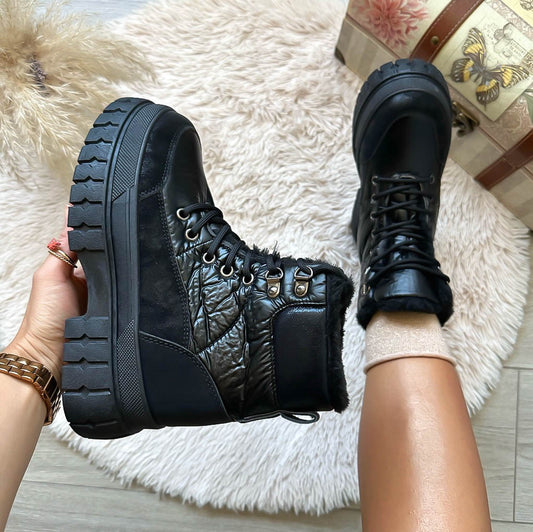 Ghete dama imblanite, piele ecologica,negre LA211