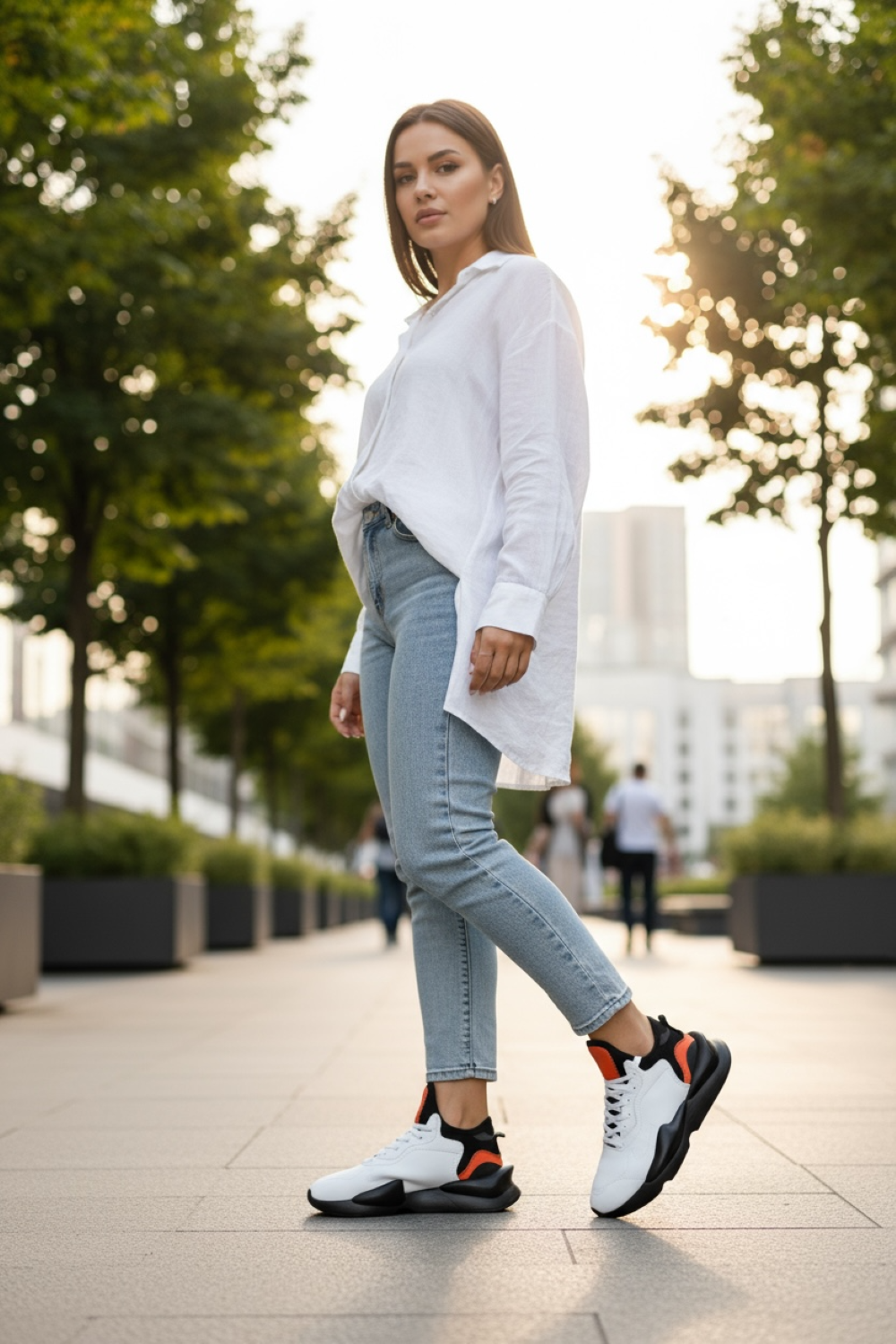 Adidasi dama casual, inalti, albi cu negru H9