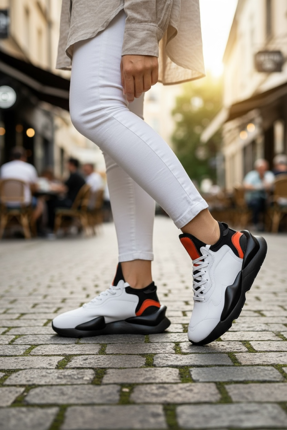 Adidasi dama casual, inalti, albi cu negru H9