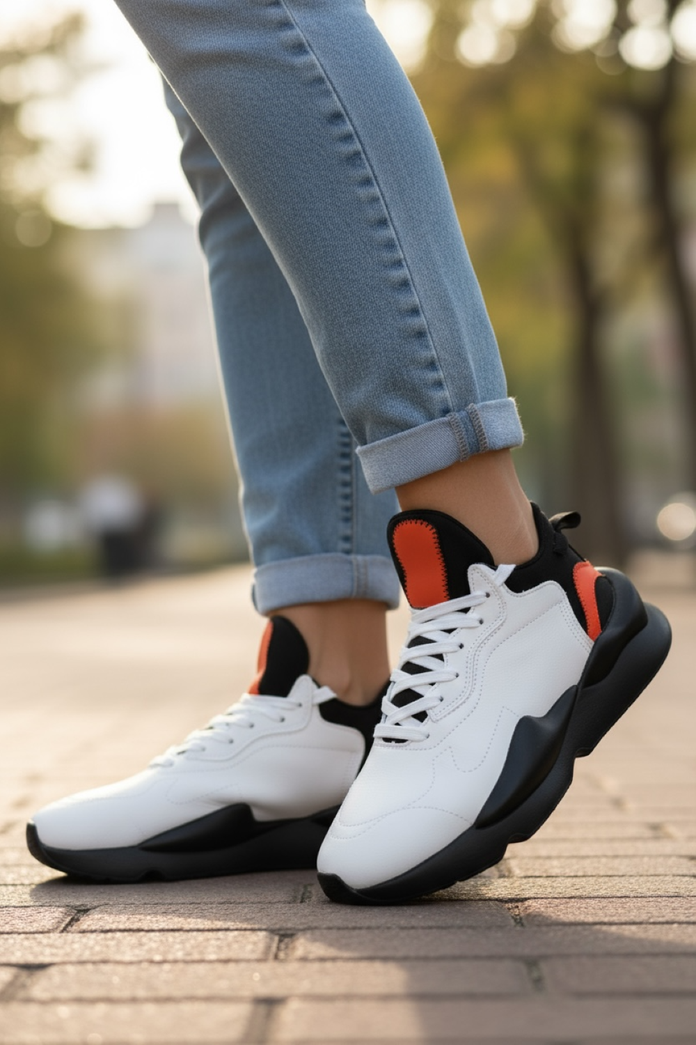 Adidasi dama casual, inalti, albi cu negru H9