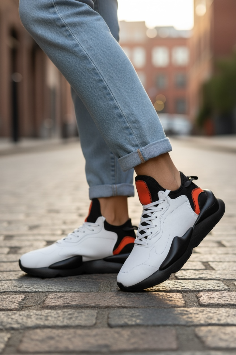 Adidasi dama casual, inalti, albi cu negru H9