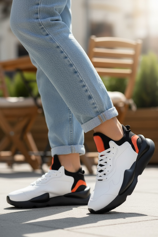 Adidasi dama casual, inalti, albi cu negru H9