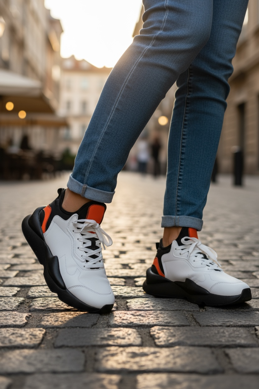 Adidasi dama casual, inalti, albi cu negru H9