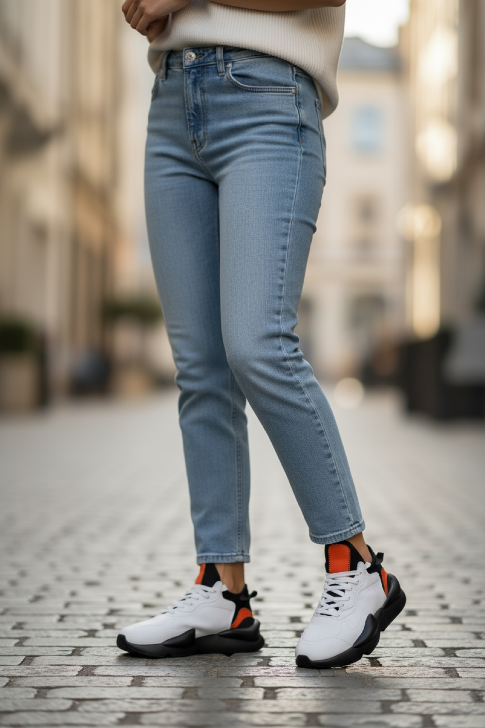 Adidasi dama casual, inalti, albi cu negru H9