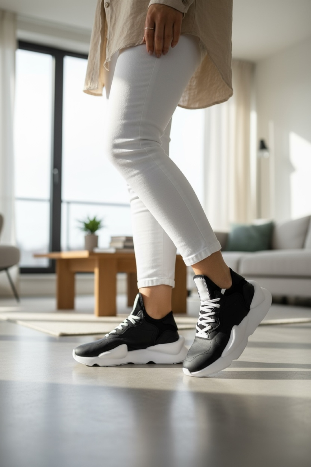 Adidasi dama casual, inalti, negri cu alb H9