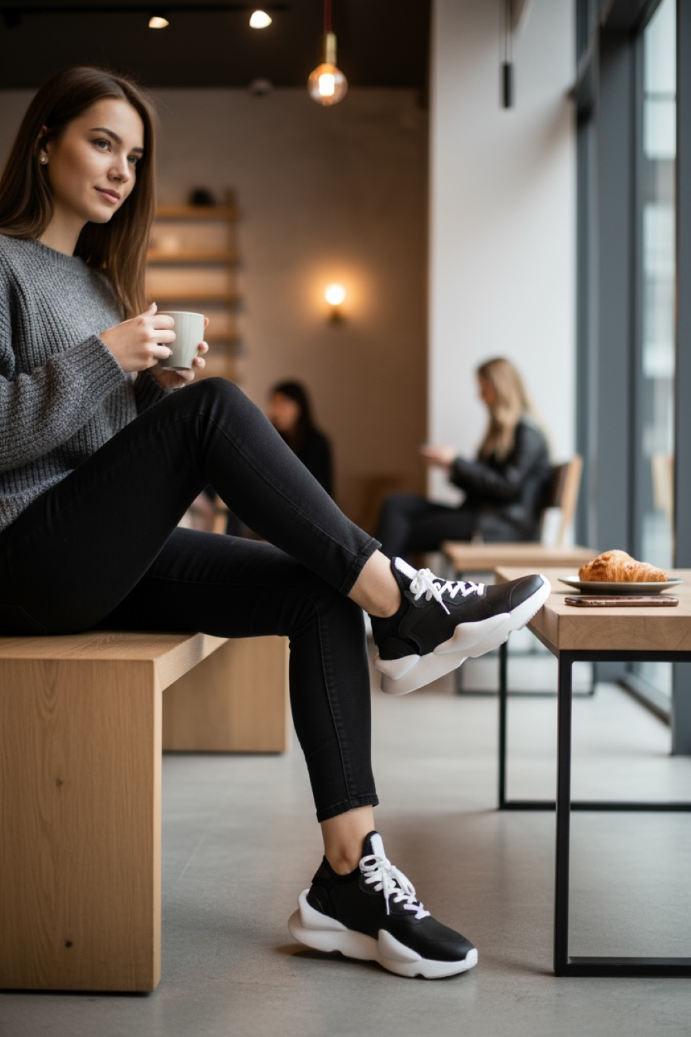 Adidasi dama casual, inalti, negri cu alb H9