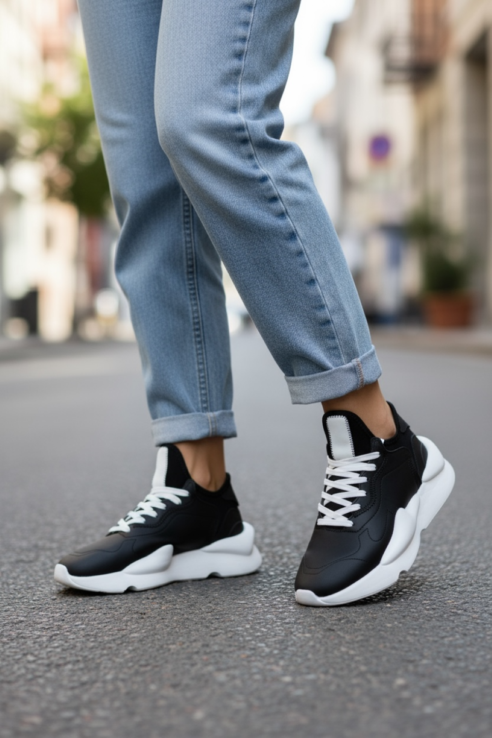 Adidasi dama casual, inalti, negri cu alb H9